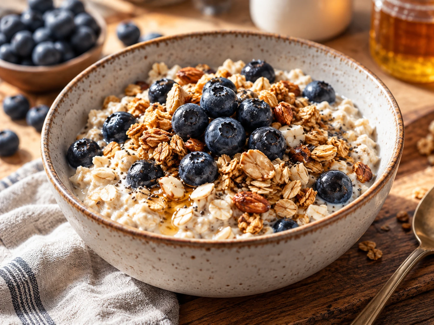 Breakfast bowl topped with blueberries