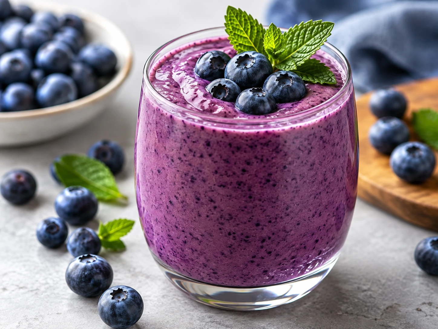 Purple blueberry smoothie with whole berries