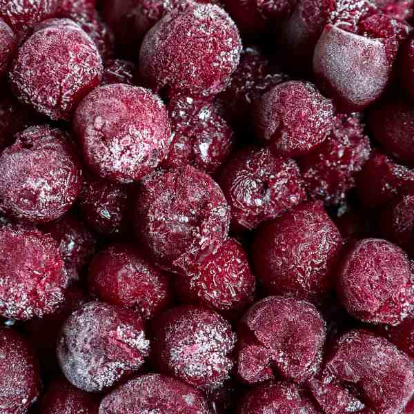 Frozen cherries showing rich red colour and natural shine, flash-frozen and ready for delivery across the Deep South